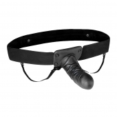 Чёрный полый страпон с вибрацией Unisex Vibrating Hollow Strap-On - 14 см. - Lux Fetish - купить с доставкой в Петропавловске-Камчатском