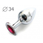 Коническая серебристая анальная втулка с малиновым кристаллом - 8,2 см. - Anal Jewelry Plug - купить с доставкой в Петропавловске-Камчатском