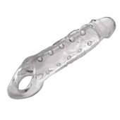Прозразная закрытая насадка на пенис с поддержкой мошонки Clearly Ample Penis Enhancer - 22 см. - XR Brands - в Петропавловске-Камчатском купить с доставкой