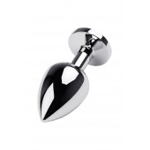 Серебристая коническая анальная пробка с красным кристаллом - 8 см. - ToyFa - купить с доставкой в Петропавловске-Камчатском