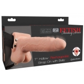 Телесный перезаряжаемый вибрострапон 7  Hollow Rechargeable Strap-on with Balls - 20,3 см. - Pipedream - купить с доставкой в Петропавловске-Камчатском