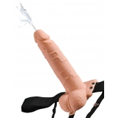 Телесный полый страпон с имитацией эякуляции 7.5  Hollow Squirting Strap-On with Balls Flesh - 21,6 см. - Pipedream - купить с доставкой в Петропавловске-Камчатском