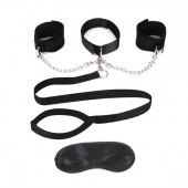 Чёрный ошейник с наручниками и поводком Collar Cuffs   Leash Set - Lux Fetish - купить с доставкой в Петропавловске-Камчатском