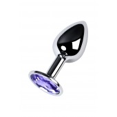 Серебристая конусовидная анальная пробка с фиолетовым кристаллом - 7 см. - ToyFa - купить с доставкой в Петропавловске-Камчатском