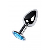 Серебристая конусовидная анальная пробка с голубым кристаллом - 7 см. - ToyFa - купить с доставкой в Петропавловске-Камчатском