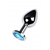 Серебристая конусовидная анальная пробка с голубым кристаллом - 8 см. - ToyFa - купить с доставкой в Петропавловске-Камчатском