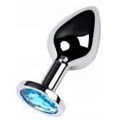 Серебристая конусовидная анальная пробка с голубым кристаллом - 8 см. - ToyFa - купить с доставкой в Петропавловске-Камчатском