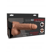 Кофейный перезаряжаемый вибрострапон 7  Hollow Rechargeable Strap-on with Balls - 20,3 см. - Pipedream - купить с доставкой в Петропавловске-Камчатском