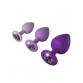 Набор из 3 фиолетовых анальных пробок со стразами Little Gems Trainer Set - Pipedream - купить с доставкой в Петропавловске-Камчатском