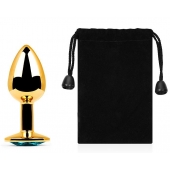 Золотистая анальная пробка с голубым стразом - 7,2 см. - Anal Jewelry Plug - купить с доставкой в Петропавловске-Камчатском