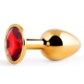 Золотистая анальная пробка с красным стразом - 7,2 см. - Anal Jewelry Plug - купить с доставкой в Петропавловске-Камчатском