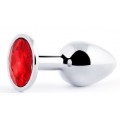 Серебристая анальная пробка с красным стразом - 7,2 см. - Anal Jewelry Plug - купить с доставкой в Петропавловске-Камчатском