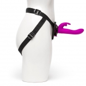 Лиловый страпон Rechargeable Vibrating Strap-On Harness Set - 17,6 см. - Happy Rabbit - купить с доставкой в Петропавловске-Камчатском