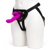 Лиловый страпон Rechargeable Vibrating Strap-On Harness Set - 17,6 см. - Happy Rabbit - купить с доставкой в Петропавловске-Камчатском