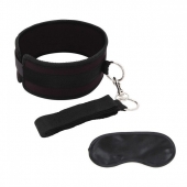 Черный ошейник с длинным поводком Collar and Leash Set - Lux Fetish - купить с доставкой в Петропавловске-Камчатском