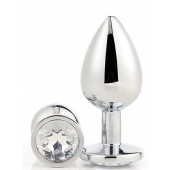 Серебристая анальная втулка с прозрачным кристаллом - 7,1 см. - Dream Toys - купить с доставкой в Петропавловске-Камчатском