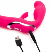 Ярко-розовый безремневой страпон Rechargeable Vibrating Strapless Strap-On - Happy Rabbit - купить с доставкой в Петропавловске-Камчатском