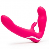 Ярко-розовый безремневой страпон Rechargeable Vibrating Strapless Strap-On - Happy Rabbit - купить с доставкой в Петропавловске-Камчатском