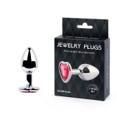 Серебристая анальная пробка с малиновым кристаллом-сердечком - 7 см. - Anal Jewelry Plug - купить с доставкой в Петропавловске-Камчатском