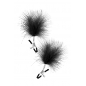 Зажимы на соски с черными пуховыми кисточками Sweet Caress Feather Nipple Clumps - Sweet Caress - купить с доставкой в Петропавловске-Камчатском