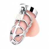 Серебристая металлическая клетка для члена с замком Enslave Cock Cage - BlueLine - купить с доставкой в Петропавловске-Камчатском