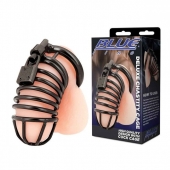 Черная металлическая клетка с замком Deluxe Chastity Cage - BlueLine - купить с доставкой в Петропавловске-Камчатском