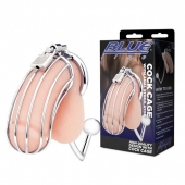 Серебристая металлическая клетка с анальным стимулятором Cock Cage - BlueLine - купить с доставкой в Петропавловске-Камчатском
