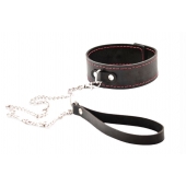 Черный широкий ошейник с красной строчкой и поводком - Crazy Handmade - купить с доставкой в Петропавловске-Камчатском