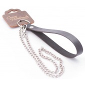Серебристый металлический поводок с кожаной черной ручкой - 80 см. - Crazy Handmade - купить с доставкой в Петропавловске-Камчатском