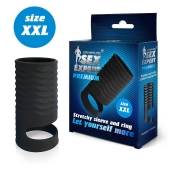 Черная открытая насадка на пенис с кольцом для мошонки XXL-size - 9,4 см. - Sex Expert - в Петропавловске-Камчатском купить с доставкой