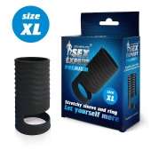 Черная открытая насадка на пенис с кольцом для мошонки XL-size - 8,9 см. - Sex Expert - в Петропавловске-Камчатском купить с доставкой