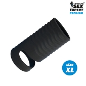 Черная открытая насадка на пенис с кольцом для мошонки XL-size - 8,9 см. - Sex Expert - в Петропавловске-Камчатском купить с доставкой