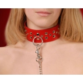 Красный кожаный ошейник с карабином и поводком - Sitabella - купить с доставкой в Петропавловске-Камчатском