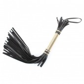 Чёрная кожаная плетка с золотистой рукоятью - 50 см. - БДСМ Арсенал - купить с доставкой в Петропавловске-Камчатском