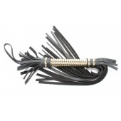 Чёрная кожаная плетка с золотистой рукоятью - 50 см. - БДСМ Арсенал - купить с доставкой в Петропавловске-Камчатском