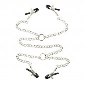 Серебристые зажимы для сосков и половых губ на тонкой цепочке - Notabu - купить с доставкой в Петропавловске-Камчатском