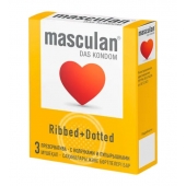 Презервативы с колечками и пупырышками Masculan Ribbed+Dotted - 3 шт. - Masculan - купить с доставкой в Петропавловске-Камчатском