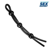 Черное силиконовое лассо с тремя шариками для утяжки - Sex Expert - в Петропавловске-Камчатском купить с доставкой