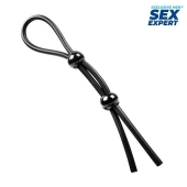 Черное силиконовое лассо с двумя шариками для утяжки - Sex Expert - в Петропавловске-Камчатском купить с доставкой