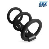 Черное тройное эрекционное кольцо с ремешком - Sex Expert - в Петропавловске-Камчатском купить с доставкой