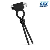 Черное эрекционное кольцо-лассо с вибрацией - Sex Expert - в Петропавловске-Камчатском купить с доставкой