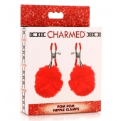 Красные зажимы на соски с помпонами Pom Pom - XR Brands - купить с доставкой в Петропавловске-Камчатском