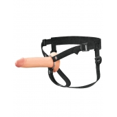Телесный полый страпон на черных ремнях Hollow Silicone Strap-on - 17,8 см. - Pipedream - купить с доставкой в Петропавловске-Камчатском