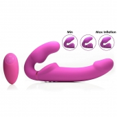 Розовый безремневой страпон с вибрацией и функцией расширения Inflatable Ergo-Fit Strapless Strap-On - XR Brands - купить с доставкой в Петропавловске-Камчатском