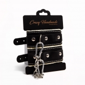 Черные скругленные наручники с мягкой бежевой подкладкой - Crazy Handmade - купить с доставкой в Петропавловске-Камчатском