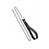 Поводок с ручкой из черной натуральной кожи и карабином для ошейника - Pecado - купить с доставкой в Петропавловске-Камчатском