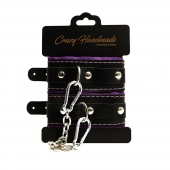 Черно-фиолетовые скругленные наручники с мягкой подкладкой - Crazy Handmade - купить с доставкой в Петропавловске-Камчатском