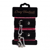Черно-розовые скругленные наручники с мягкой подкладкой - Crazy Handmade - купить с доставкой в Петропавловске-Камчатском
