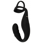 Черное эрекционное кольцо со стимуляцией промежности и анальной пробкой Cock Ring with RC Prostate Plug - Orion - в Петропавловске-Камчатском купить с доставкой