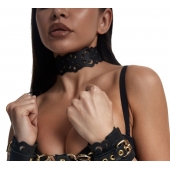 Черный ажурный чокер с золотистой фурнитурой - Crazy Handmade - купить с доставкой в Петропавловске-Камчатском